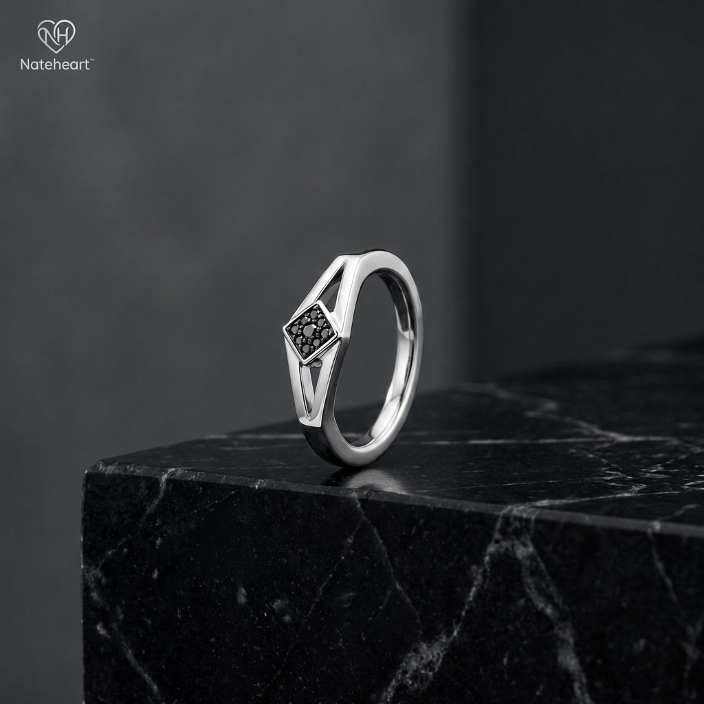 Nateheart™ Obsidian Halo Signet Ring Strength in form. Mystery in detail.