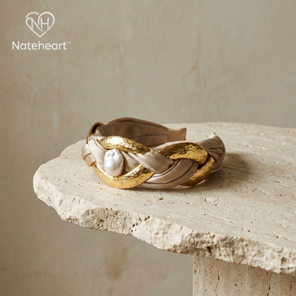 ♡ Nateheart™ Aurélia Pearl Braided Headband Soft elegance. Sculpted shine.