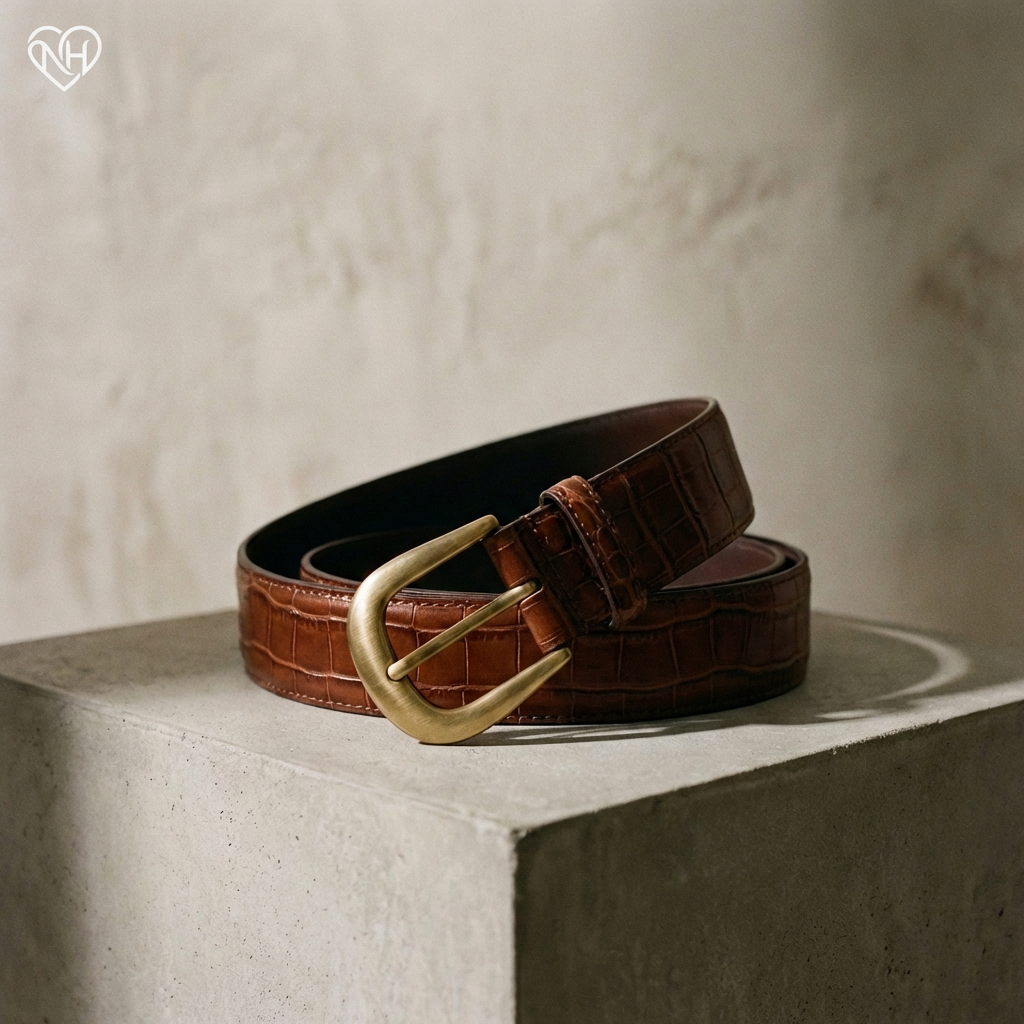 ♡ Nateheart™ Heritage Croc Leather Belt Classic texture. Timeless confidence.